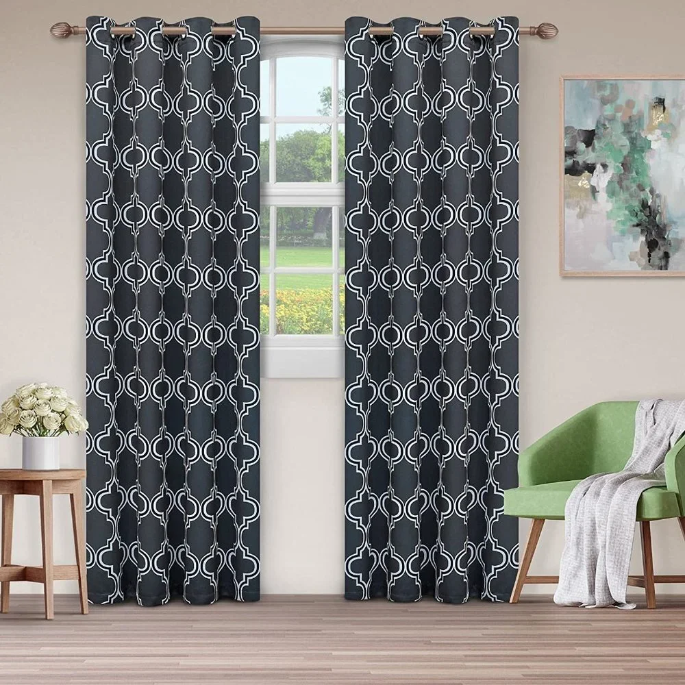 SUPERIOR Bohemian Trellis Grey Navy Blue White Curtain Panels 42 x 108 NEW NIP